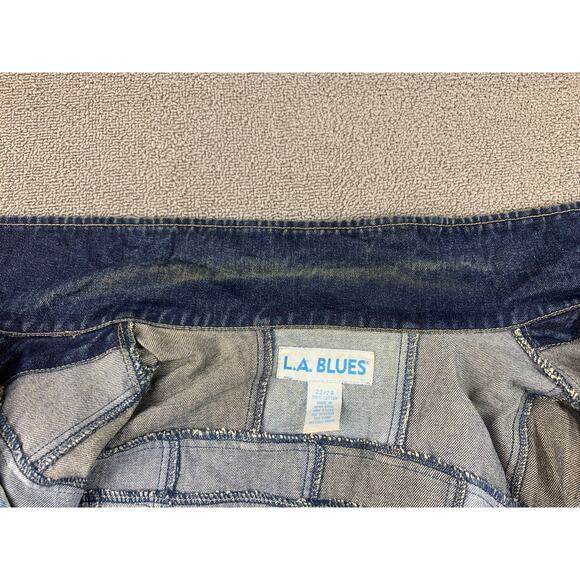 Vintage LA BLUES Women's 22/24 Dark Navy Blue Patchwork Denim Jacket - Picture 10 of 11